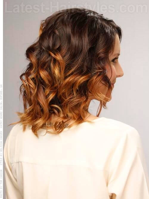 Medium Blonde Brown Curly Ombre Hair Back View