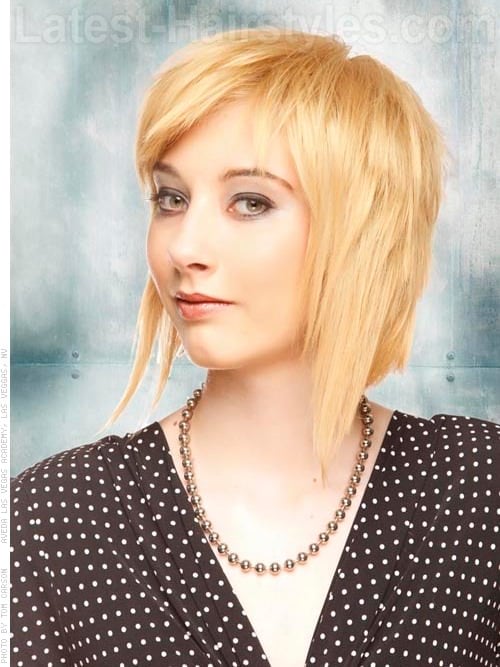 Boxy blonde medium length bob hairstyle