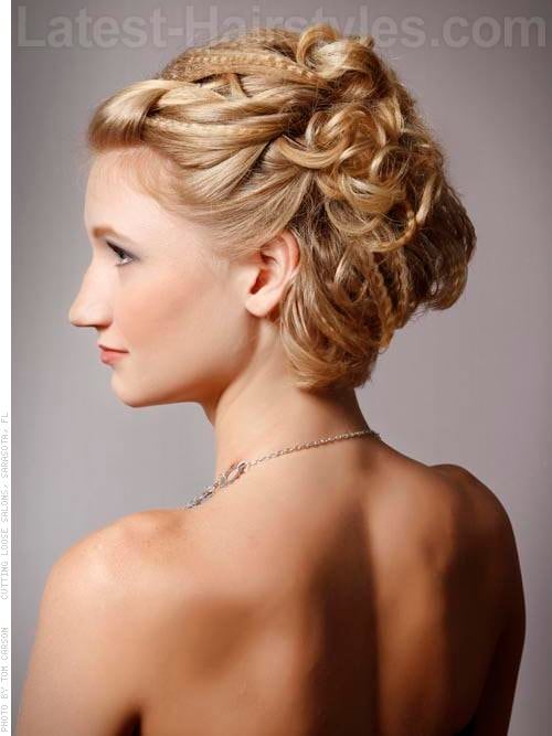 Prom Updo Elegance Cute Crimped Look with Headband Side View with Curls