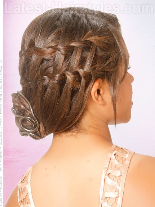 Wonderful Waterfall Low Chignon Prom Updo - Side View