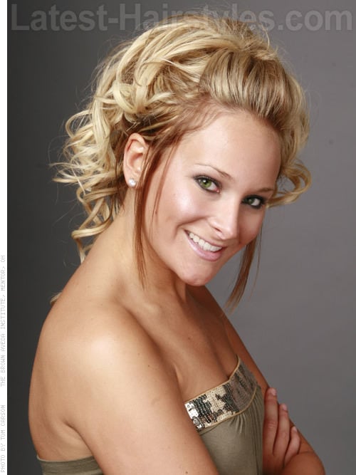 Blonde Hair Color Surprise Curly Updo Side View