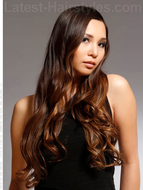 Long Soft Wavy Style with Ombre Hair Color Highlights