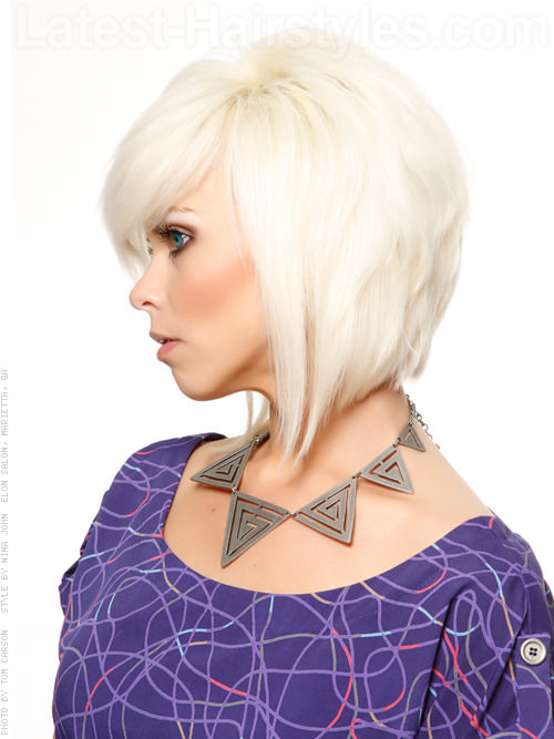 Platinum Colored Radiance Medium Tapered Style with Long Bangs Side View
