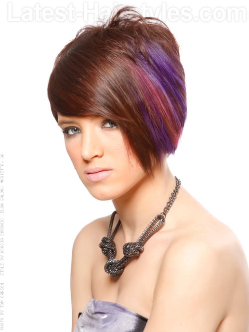 Short Bright Multicolor Hair Color with Bangs
