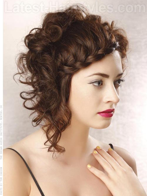 Short Curly Hairstyle With A French Braid Fringe