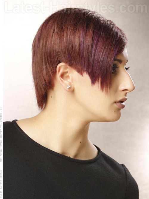 Asymmetrical Auburn Short Haircut Over the Ears - Side View