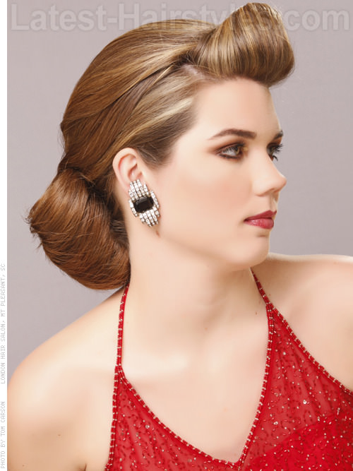 Flared Bun Dramatic Long Hair Updo Retro Glamour