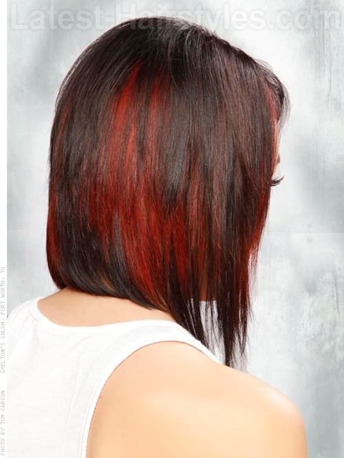 Side Parted Dark Brown Hair Face Shaping Layers - Red Highlights
