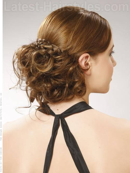 Low Messy Chignon Brunette Prom Updo Style
