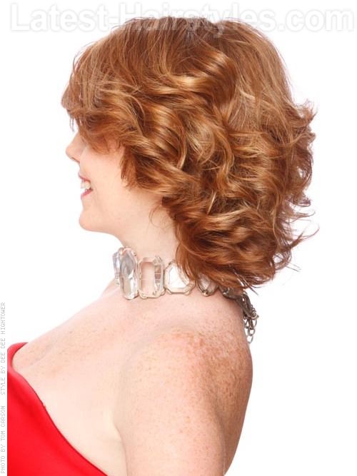 Medium Red Style with Curls and Layers Side View