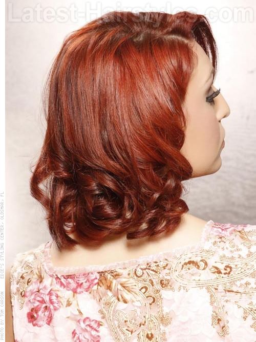 Retro Beauty Classic Style with Curls and Side Part Back View
