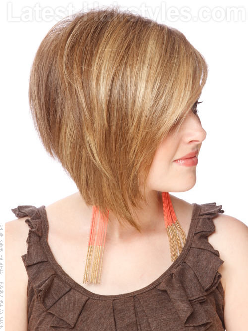 Asymmetric Bob Hairstyle with Attitude Highlighted Cut Side View