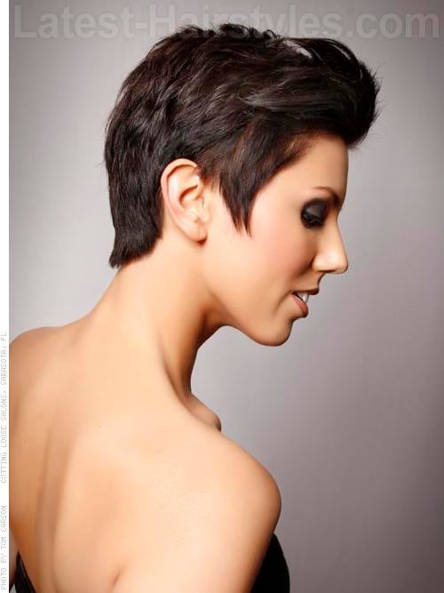Short Pixie Haircut with a Side Part Side View