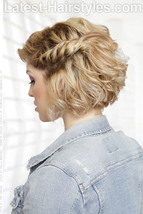 Curly Bob Hairstyle with Side Braid Side View