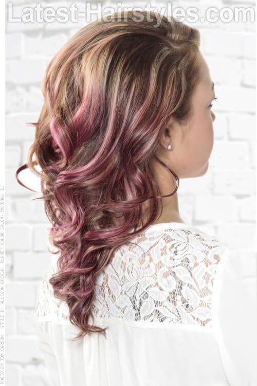 Hairstyle with Side Swept Curls Back View