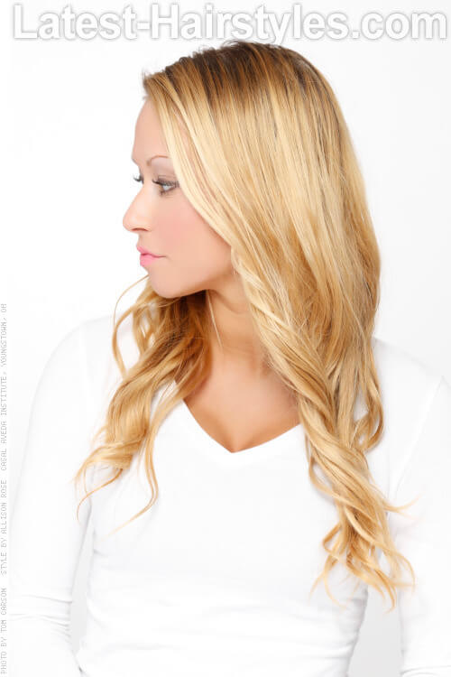 Long Blonde Hairstyle with Natural Darker Roots