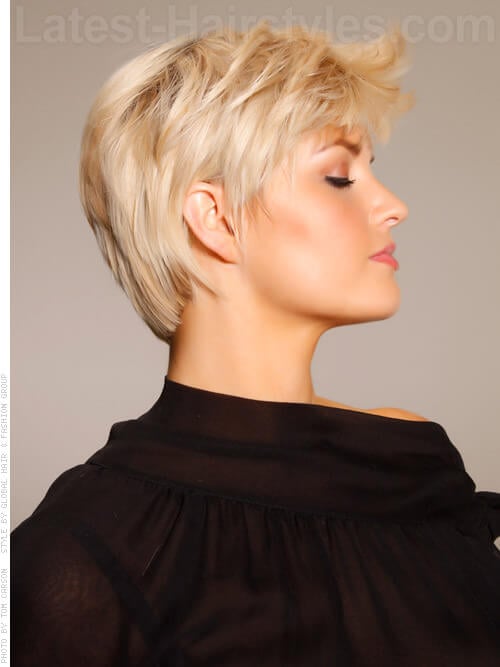 Pure Blonde Bangs Cropped Cut Side View