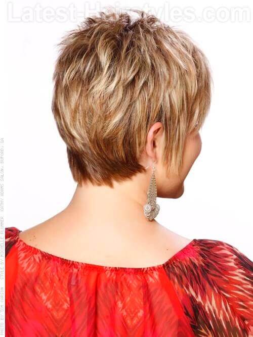 Short Blonde Pixie Wispy Short Hairstyle For Older Women Back View