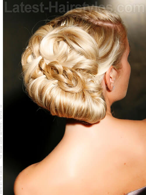 Graceful Platinum Blonde Elegant Updo Back View