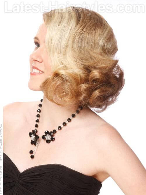 Platinum Blonde Prom Look With Waves and Curls Side View