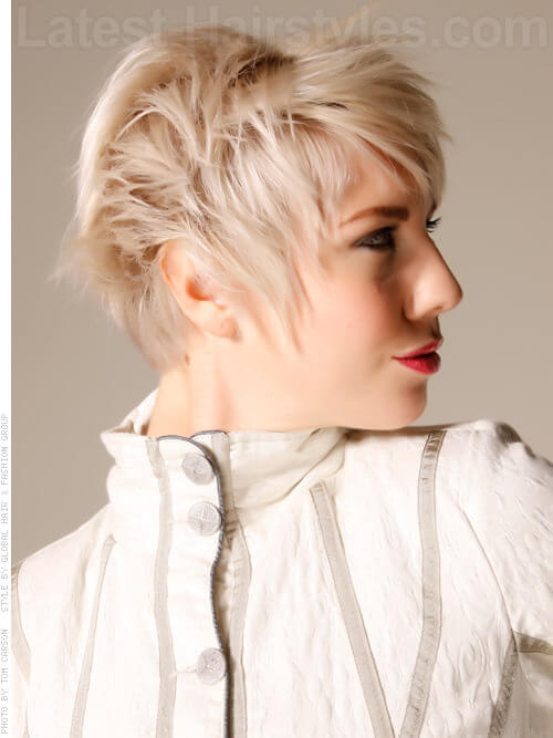 Texture Galore Long Blonde Pixie Hairstyle Side View