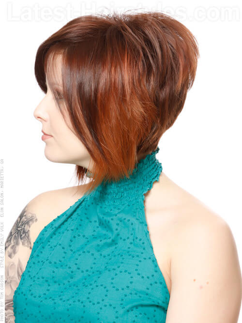 High Volume Stacked Smooth Brunette Style Side View