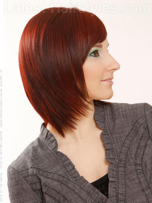 Mid Length Chic Red Style with Bangs Textured Ends Side View