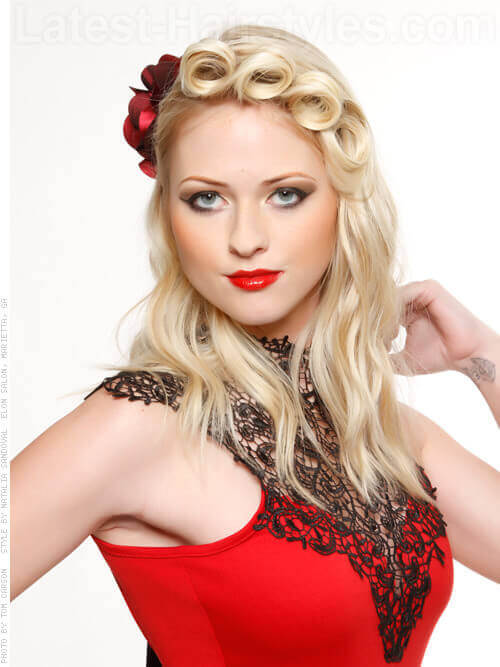 Pretty as a Pinup Rolled Bangs Long Blonde Style