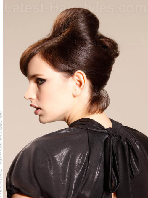 Faux Beehive Formal Updo with Volume with Bangs Side View