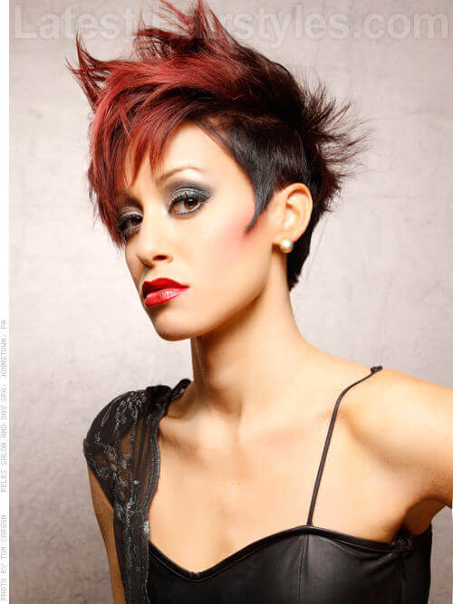 Short Rocker Hairstyle with Red Highlights