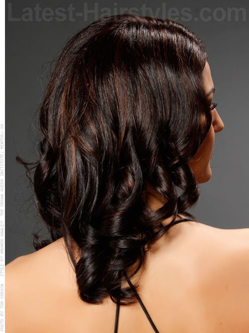 Dark Medium Hairstyle with Curls Back