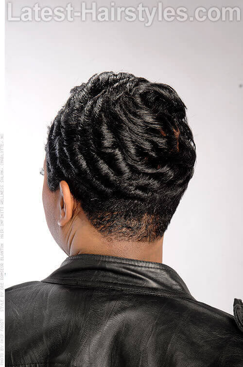 Black Swirl Short Style for a Black Woman Back View