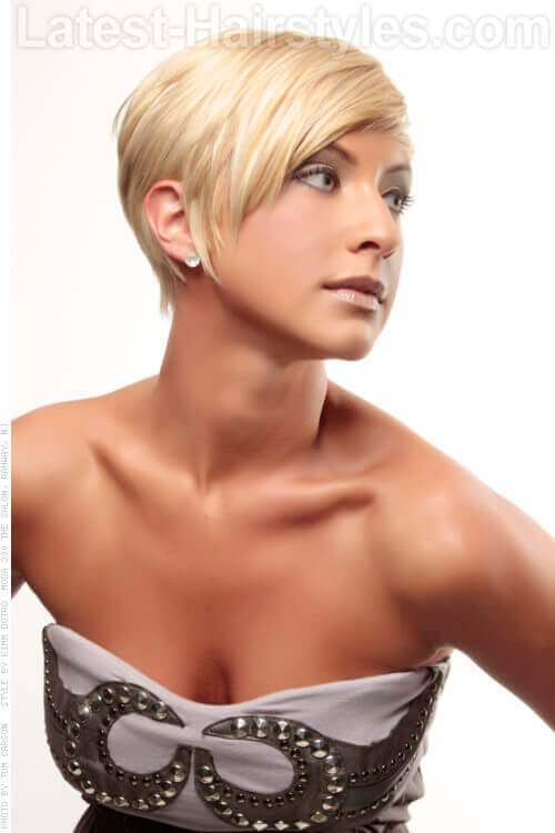 Blonde Pixie Cut with Long Side Bang Side View