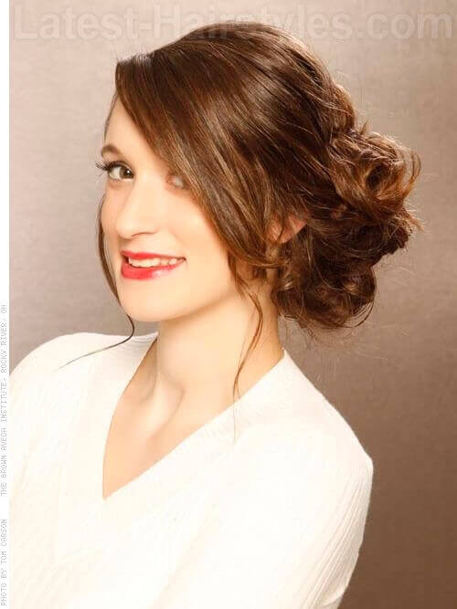 Long Brown Updo with Side Part