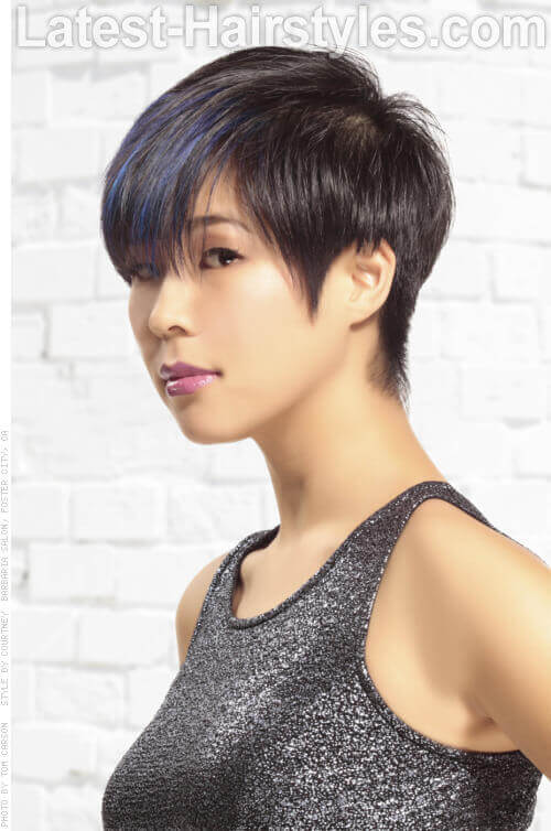 Dark Haircolor with Fine Bright Blue Highlights Side