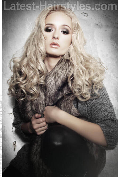 Long Blonde Hairstyle with Voluminous Curls