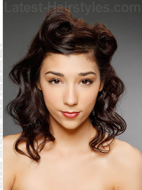 Modern Cute Prom Hairstyle with Victory Rolls and Waves