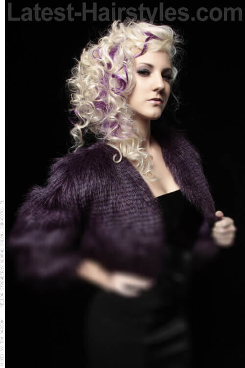 Side Swept Curly Hairstyle with Orchid Highlights