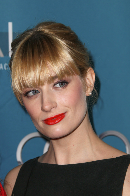 Beth Behrs Low Bun with Full Fringe