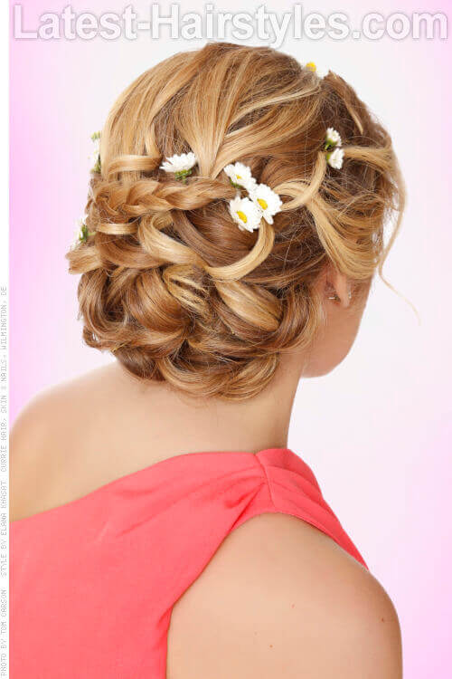 Simple Braided Updo with Daisy Accents Back