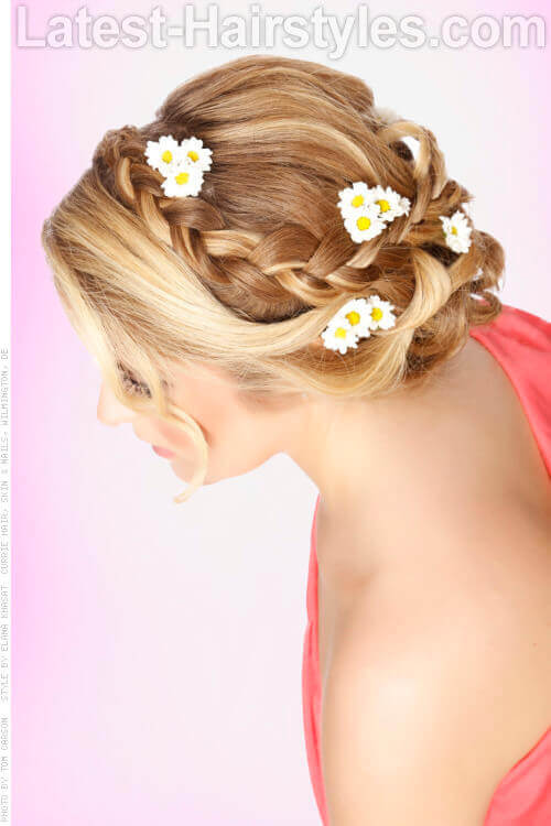 Simple Braided Updo with Daisy Accents