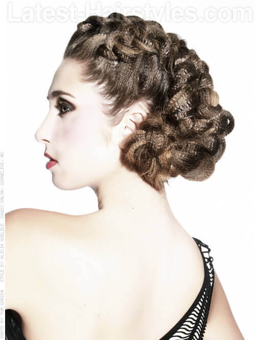 Crimped French Braid Updo Side