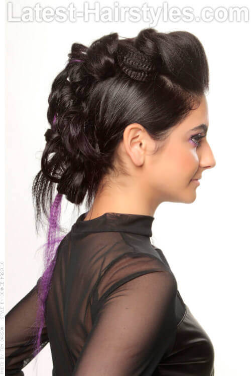 Pompadour Updo with a Splash of Purple Color Side