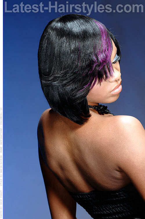 Flared Bob Haircut with Orchid Streaks Back