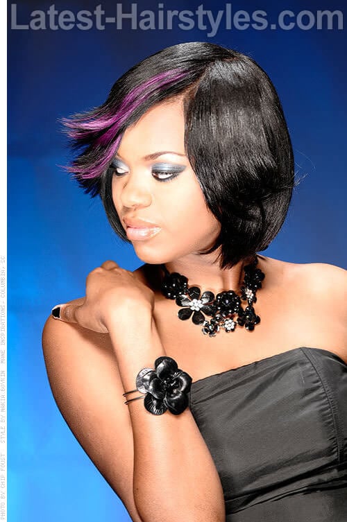 Flared Bob Haircut with Orchid Streaks
