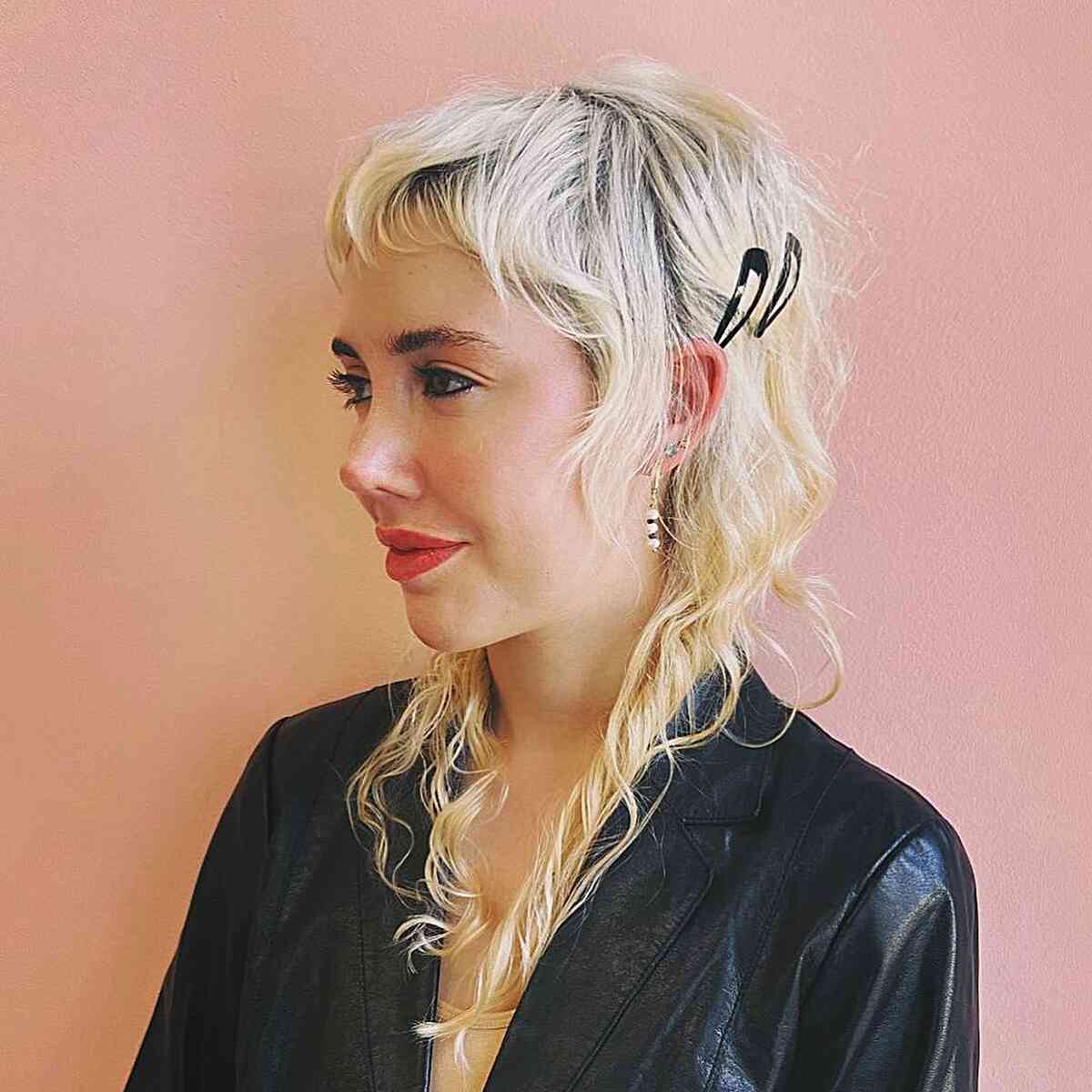 1980s Mid-Length Wavy Faux Mullet with Barrettes