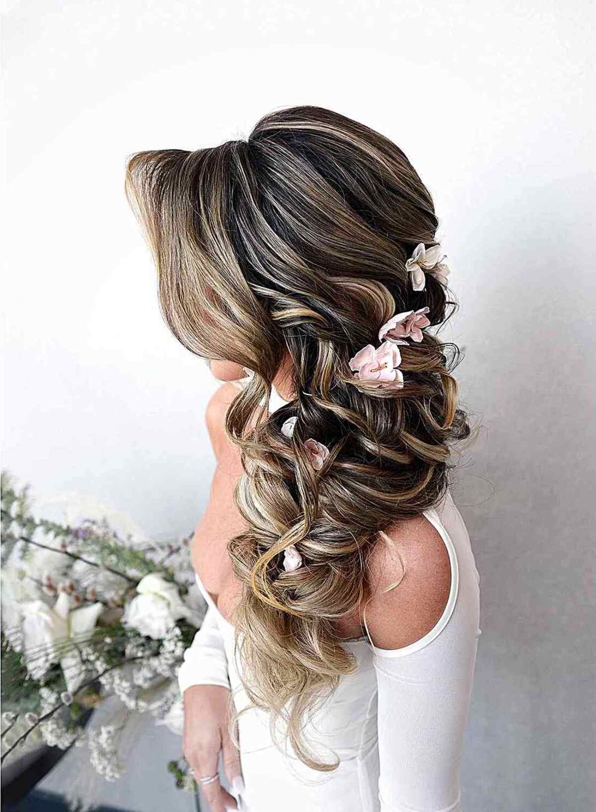 A half updo hairstyle with a twist angle