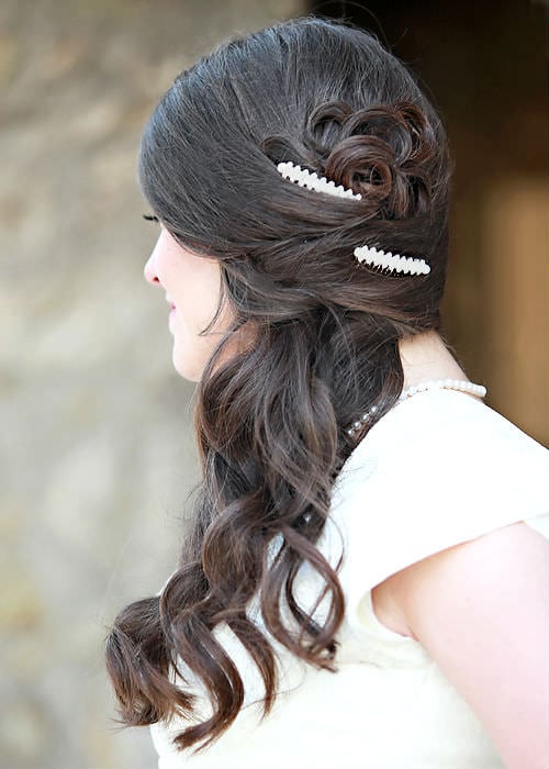 Brunette Bridal Hairstyle with Barrettes