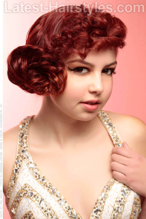 Side Bun Silky Red Flapper Different Updo
