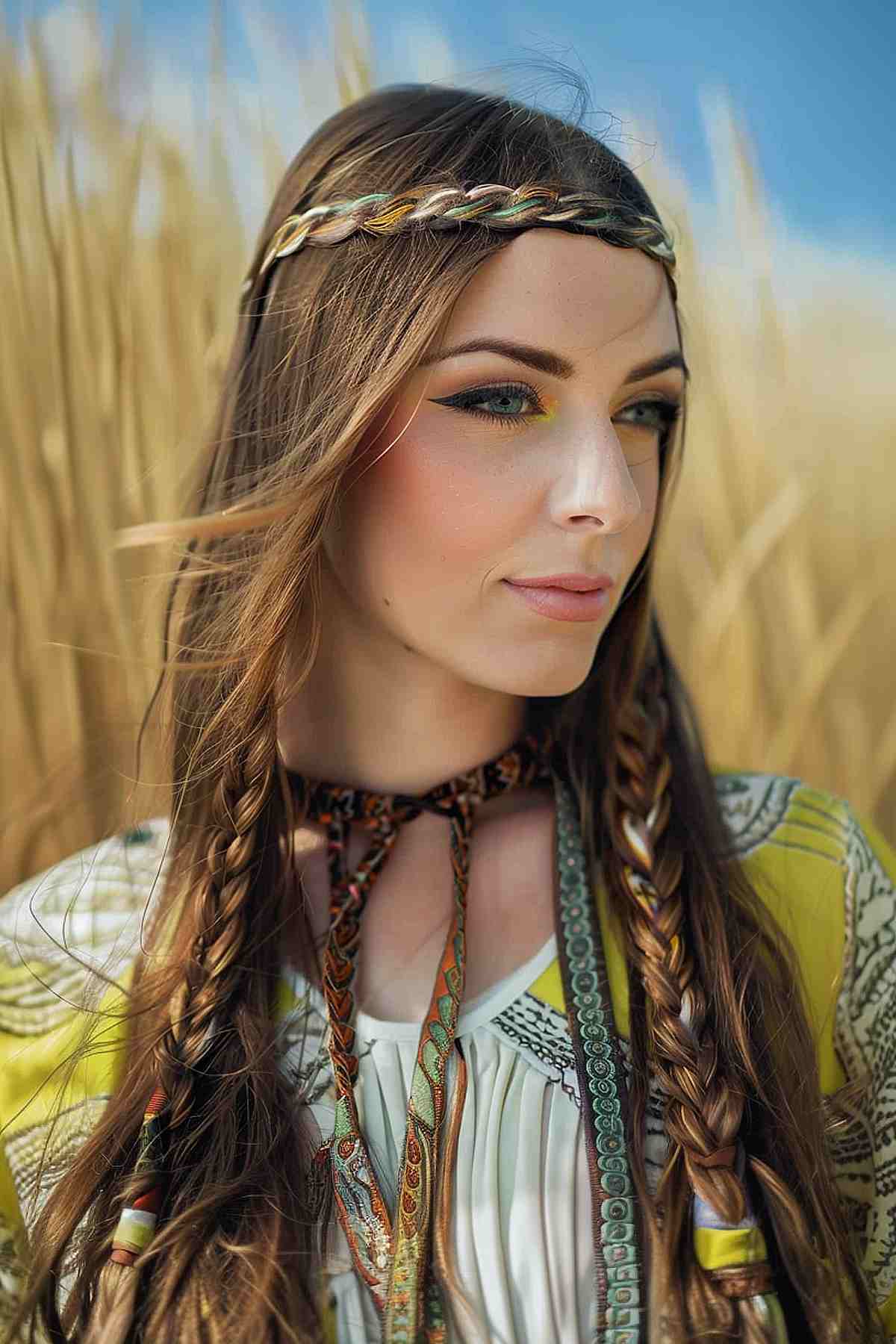 Classic Hippie Hairstyle with Braid